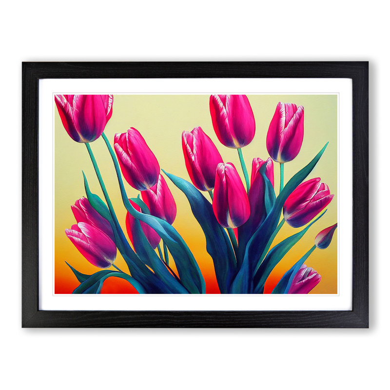 Evocative Tulip Flowers - Single Picture Frame Print, 46cm H x 64cm W x 2cm D, Black