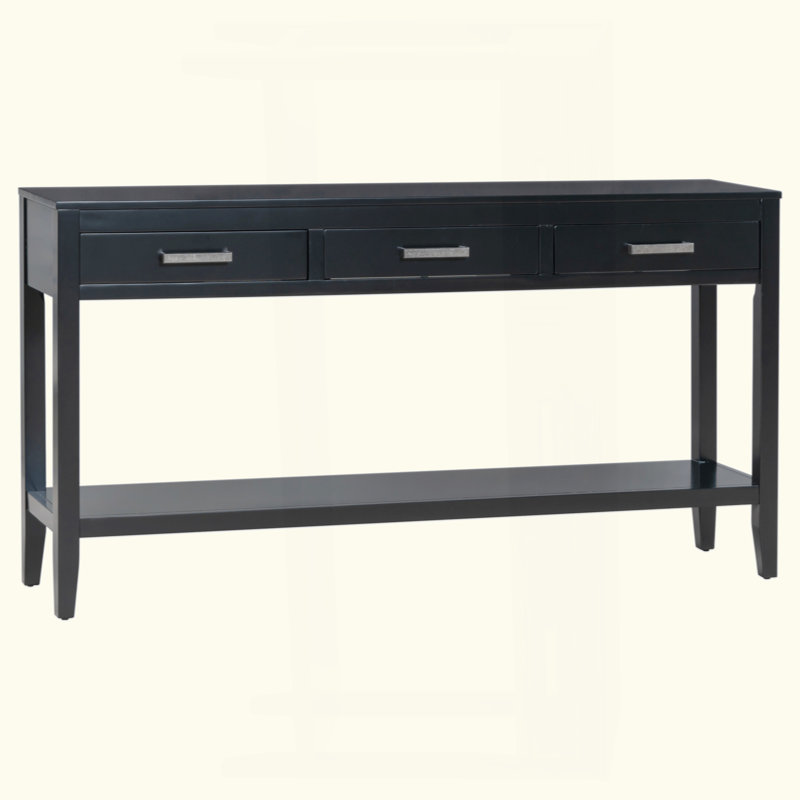 Farmhouse Entryway Console Table with 3 Drawers and Bottom Shelf, Minimalist Sofa Table with Iron Handles for Living Room Hallway Bedroom Office