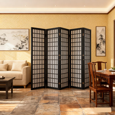 Paravent noir à 6 panneaux japonais, écran d'intimité pliant 69,1 po x 17,72 po x 5,12 po, panneaux rotatifs à 360 °, bois massif et tissu non tissé imperméable - idéal pour la maison / le bureau / le restaurant / la chambre à coucher, la séparation de pièces / la toile de fond Filtre de lumière du soleil