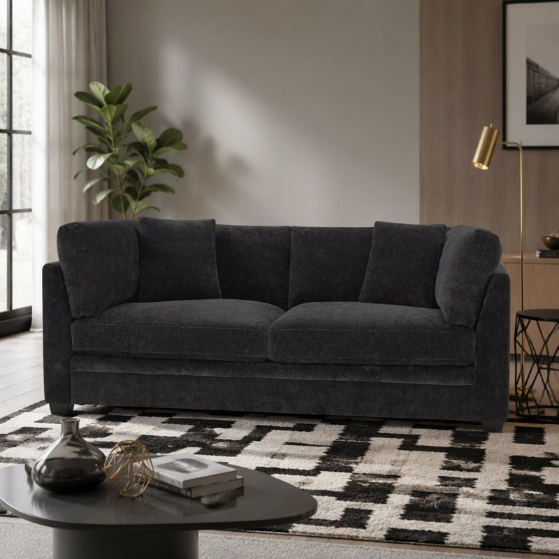 Canapé 83,50 po, Chenille noir, Brun