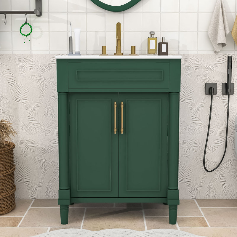 Meuble-lavabo élégant 24 po avec rangement spacieux, Vert