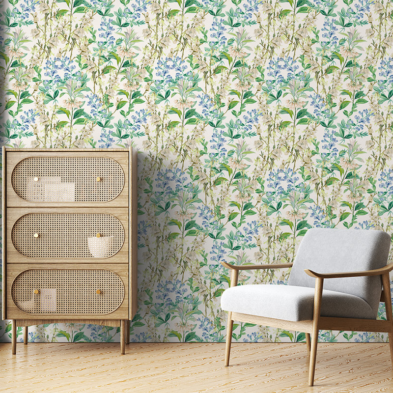 Rouleau de papier peint floral délicat bleu