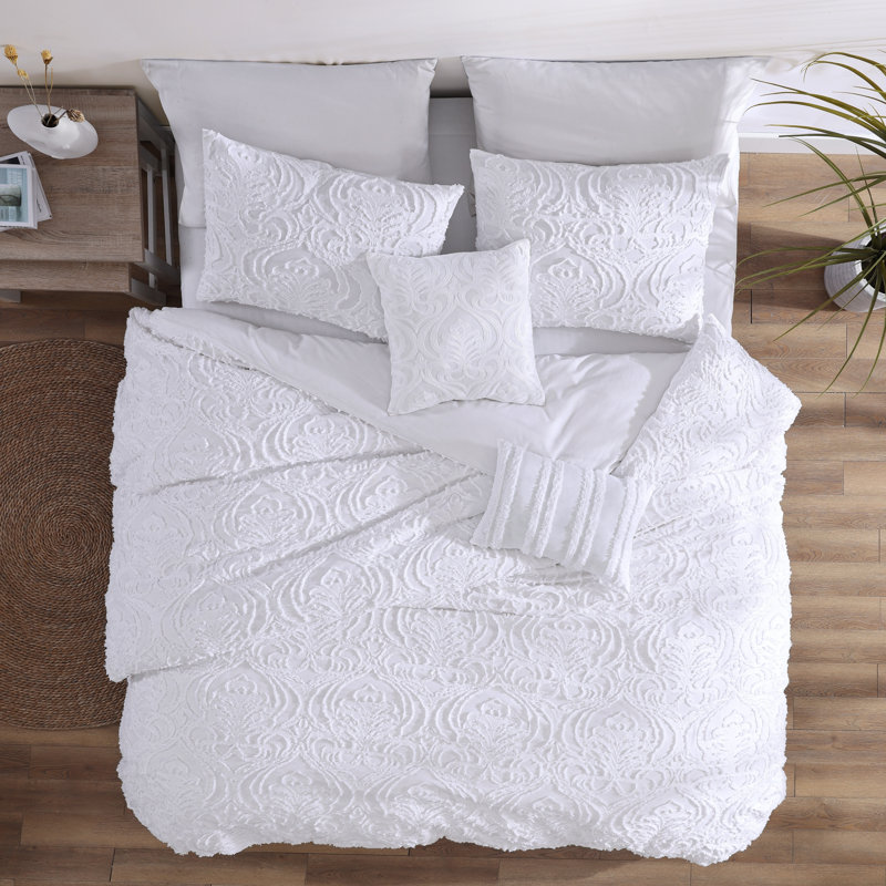 Literie en coton Rhapsody, Édredon grand + 2 taies d'oreiller, Blanc