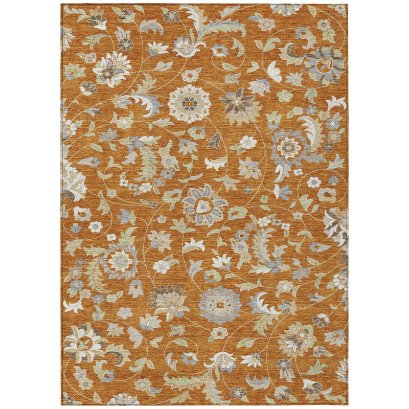 Paprika Floral Synthetic Rectangular Washable Area Rug 2'6" x 3'10"