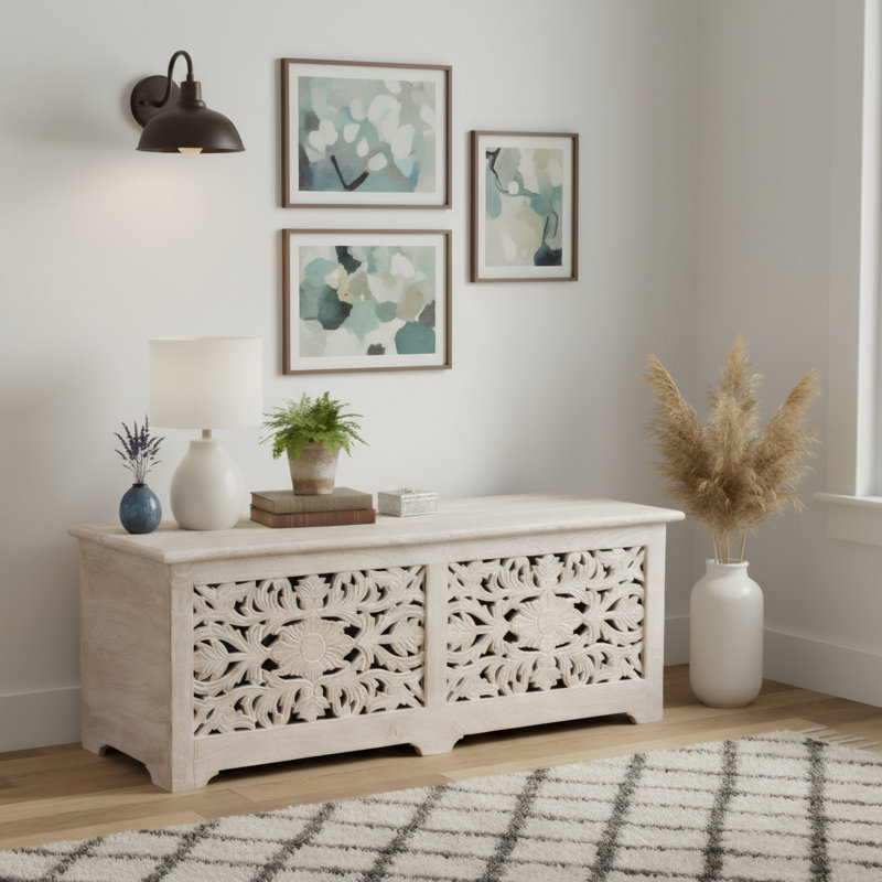Harleen Solid Wood Storage Bench, White