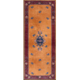 Antique Floral Medallion Wool Hand Knotted Pile Coral / Salmon Pink 1920s Rug