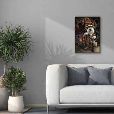 «Un chien en vêtements rétro et son coq» par Kajenna, reproduction d'art sur toile, 18 po x 26 po