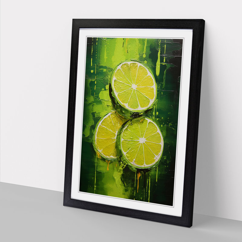 Sliced Lime No.2 - Single Picture Frame Print on Wood, Black Framed, 64cm H x 46cm W