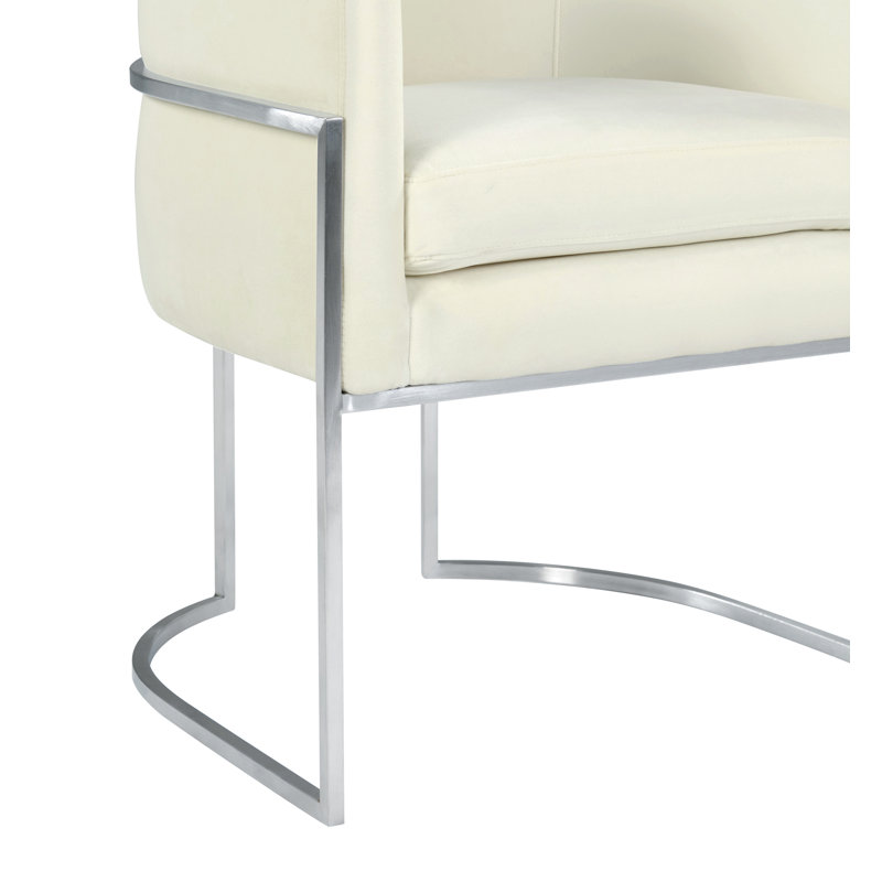 48.3cm H Velvet Upholstered Side Chair, Cream, Silver