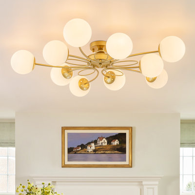 10 - Light Spiral Accents Opal Glass Globe Linear Semi Flush Mount