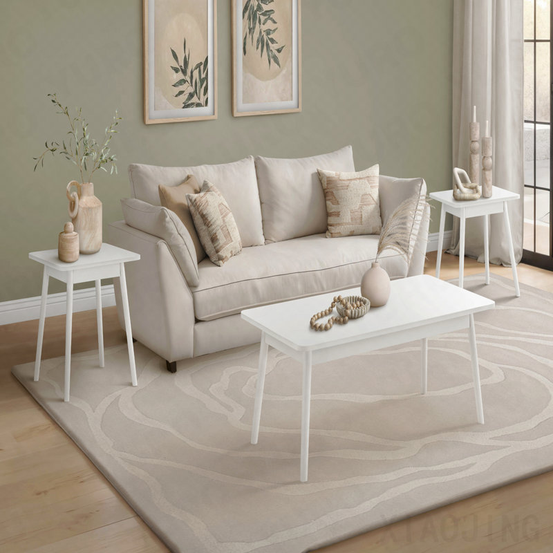 Ensemble de tables basses et de tables de bout modernes en stratifié blanc Mid-Century, 3 pièces, White