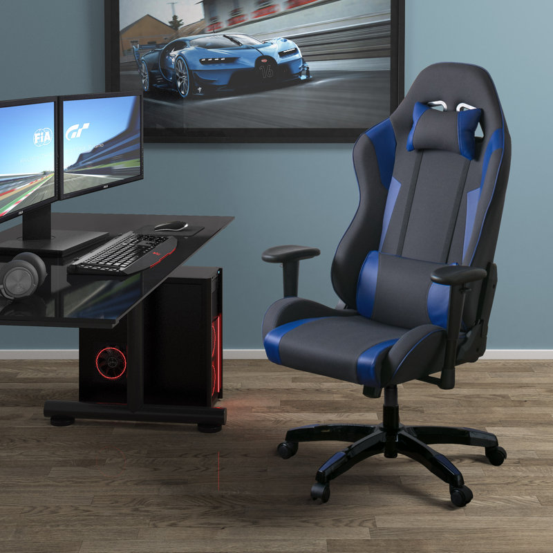 Fauteuil de jeu ergonomique à dossier haut, Gris / bleu