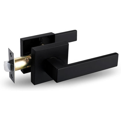 1 Pack Square Keyless Passage Door Lever Handle In Matte Black Finish