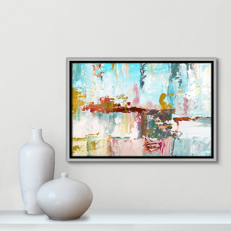 «Bola Color Block Splash» par Nan - reproduction de cadre flottant sur toile, H 13,5 po x l 19,5 po x P 2 po, Argent argent