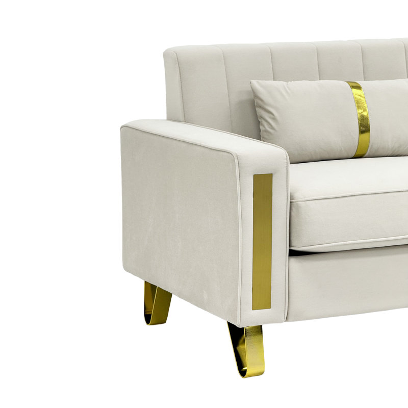 Solid Wood Frame 3 Seater Sofa with Compressed Seat Cushions, Modern Upholstered Couch for Living Room, Beige
