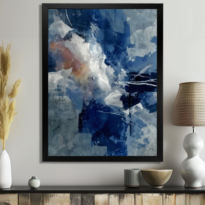 «Blue Sturdy Guardians Accents With White», peinture murale abstraite, art mural encadré abstrait bleu