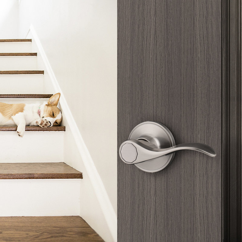 Passage Door Lever with Round Rosette, Brushed Nickel