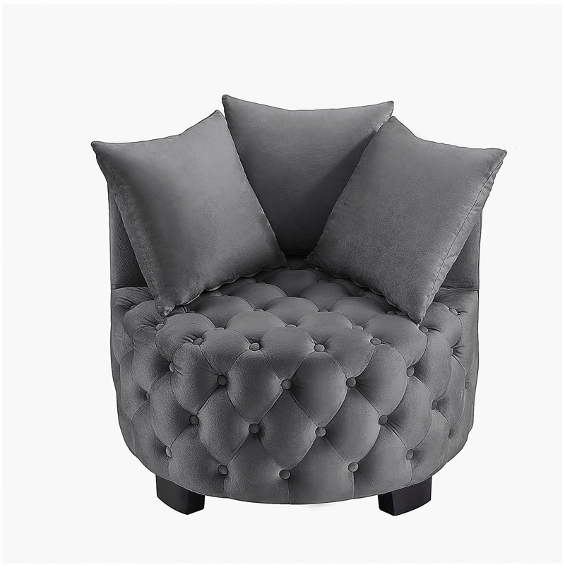 Fauteuil de loisir contemporain rembourré capitonné, gris foncé, Gris foncé