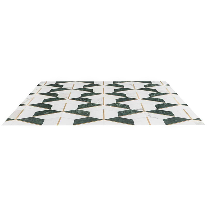 Decade Polished Marble And Brass Mosaic, Verde