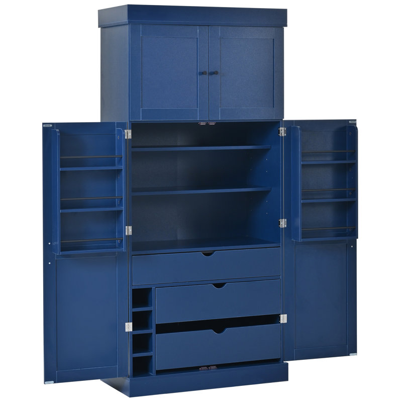 Garde-manger autoportant très grand avec supports à vin et prise de courant, Bleu