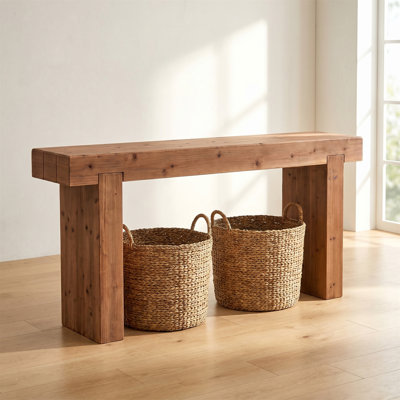 63-inch Wooden Side Table Featuring Natural Wood Grain And Knots