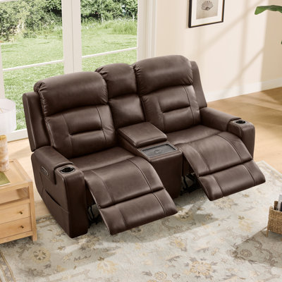 Olathe Genuine Leather Dual Motor Power Reclining Lay Flat Sofa With Power Headrest