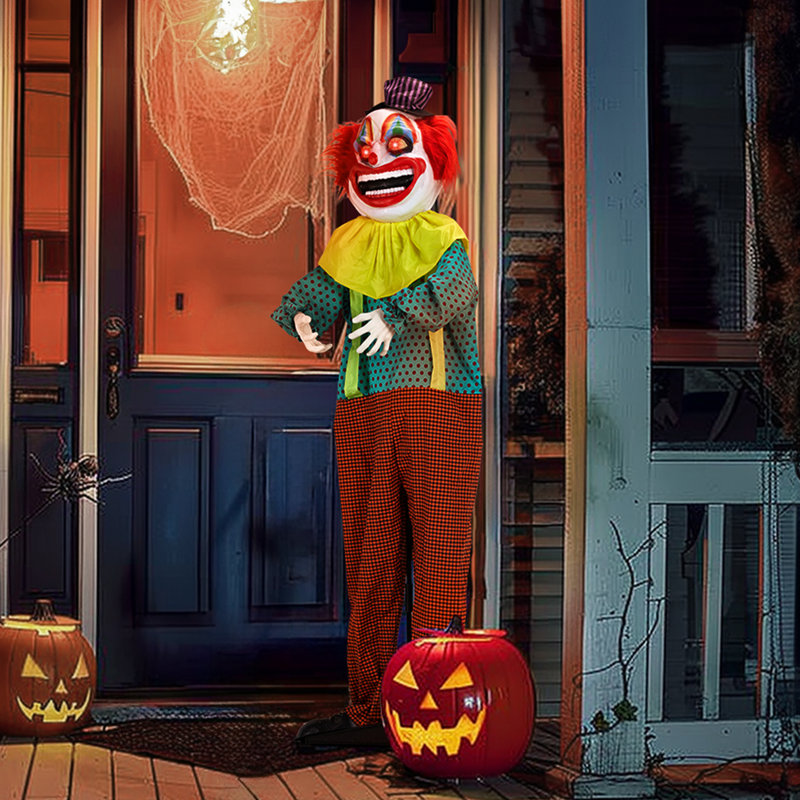 6ft Multicolor Animatronic Standing Clown Halloween Decoration