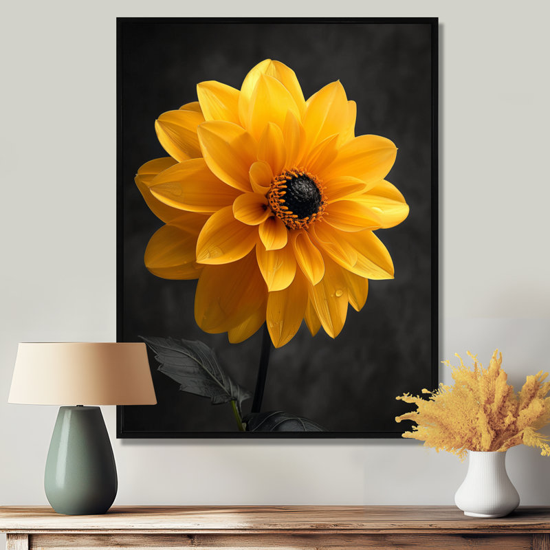 «Dahlia Moment I», reproduction d'art mural monochrome, Cadre flottant noir, H 20 po x l 12 po x P 1 po