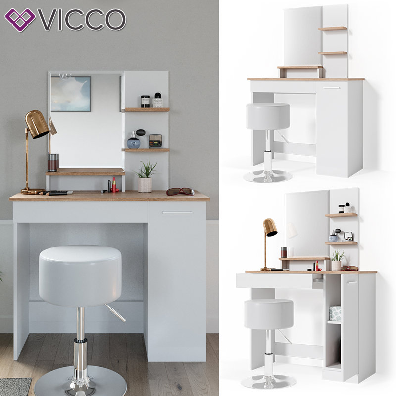 Algarin Dressing Table with Mirror, White/Brown