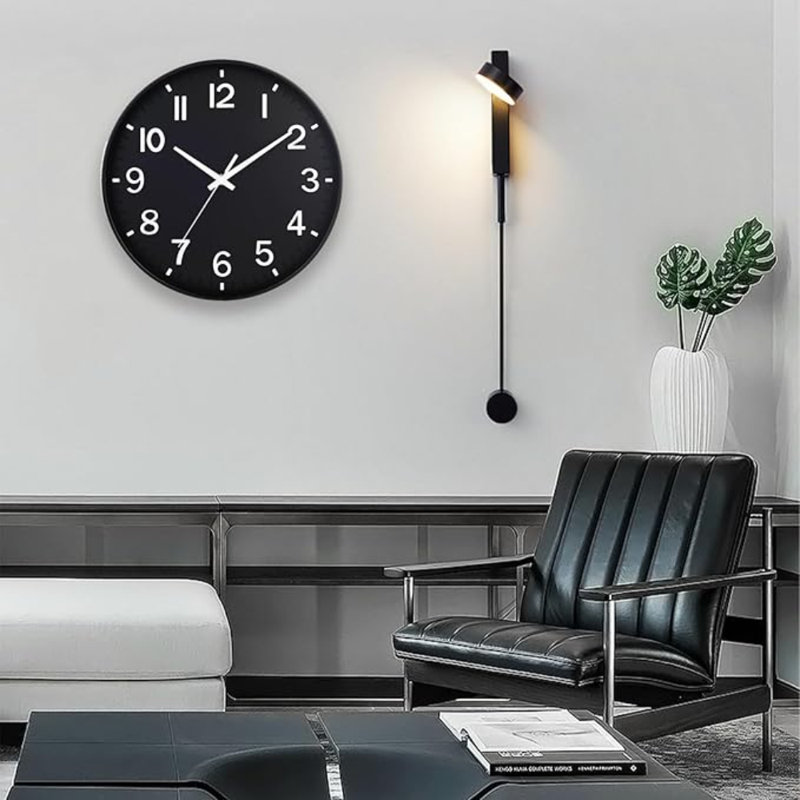 HZDHCLH Horloge murale noire à pile 12 po Horloge murale silencieuse et moderne pour salon, chambre, cuisine, bureau