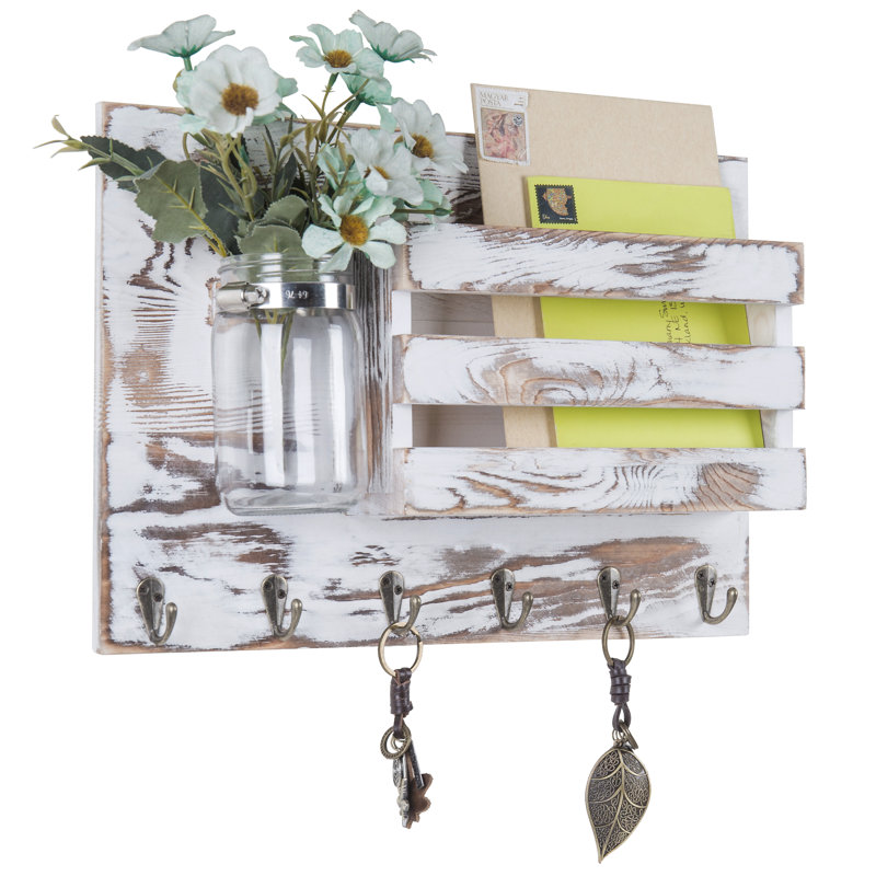 Kinton Wall Storage Organiser with Key Hooks and Mail Storage, White