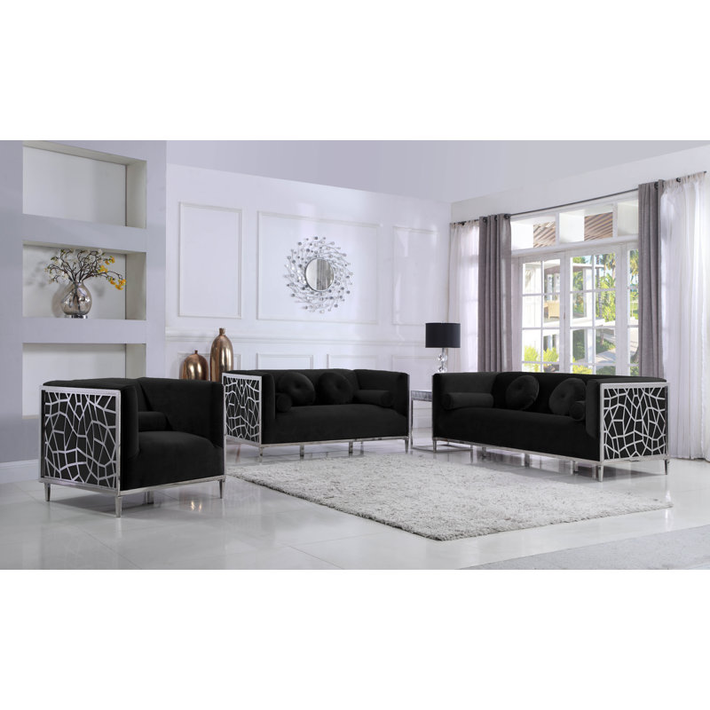 Fauteuil large en velours 35 po Sansa, Velours noir