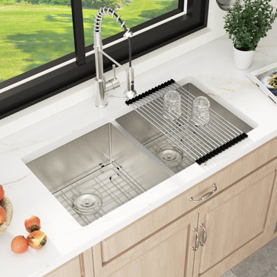 36" L x 19" W Undermount Kitchen Sink Double Bowls 16 Gauge Stainless Steel Kitchen Sink