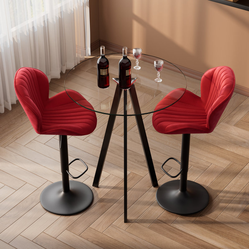 Table de pub ronde et 2 à 4 tabourets de bar réglables à 360 °, 3 pièces: table, 2 chaises, Rouge, Noir