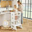 Tour d'apprentissage Montessori pliable pour enfants, marchepied de cuisine en bois pour tout-petits avec barrière de sécurité, tour d'aide à la position debout réglable pour le comptoir, la vaisselle et la pâtisserie.