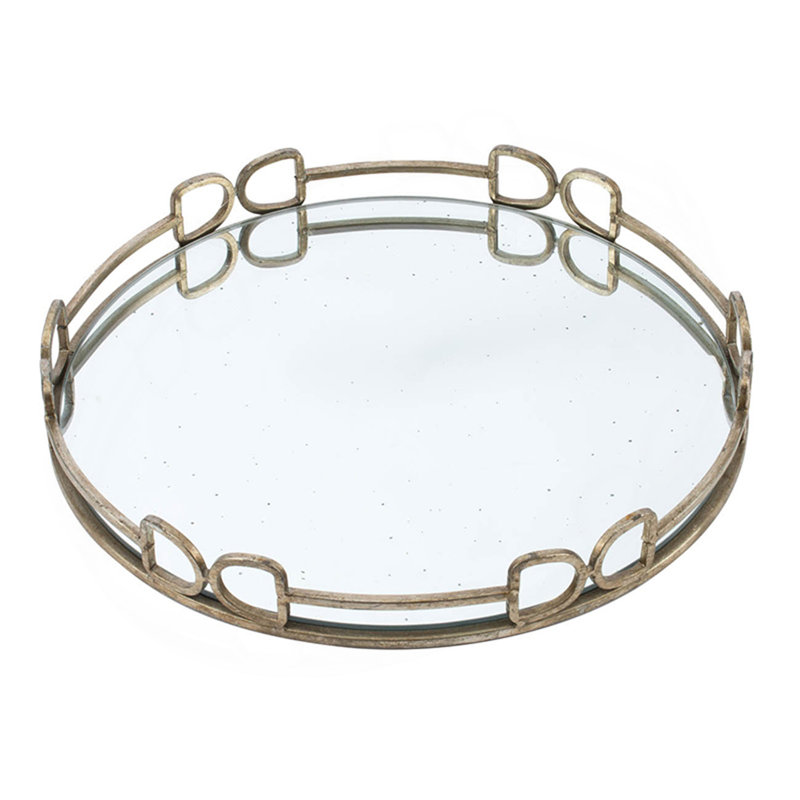Grand plateau miroir argenté D18x2 "Valentina, H 2 po x l 18 po x P 18 po