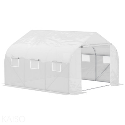 11.5' X 10' X 6.5' Outdoor Walk-In Greenhouse, Tunnel Green House With Roll-Up Windows, Zippered Door, Pe Cover, Heavy Duty Steel Frame, White