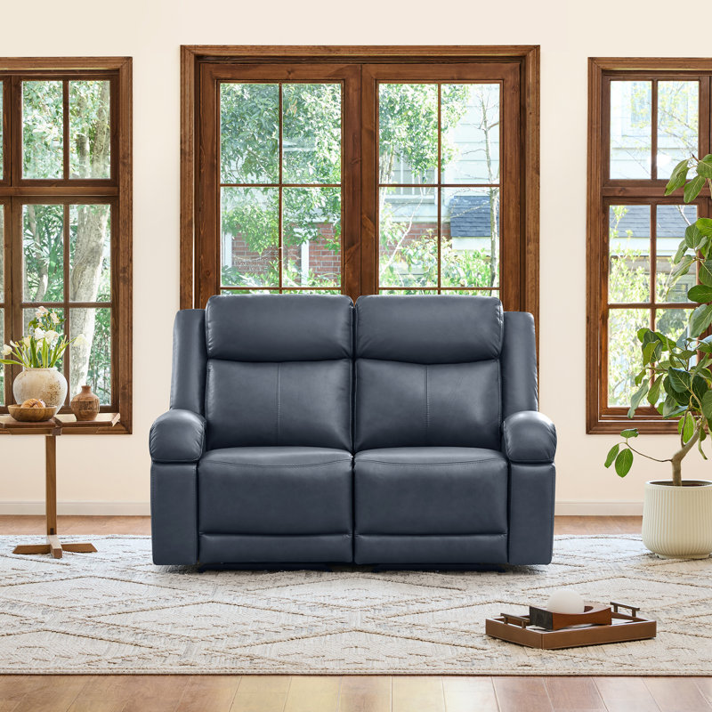 Canapé inclinable électrique en cuir véritable Mejas, 2, Marine