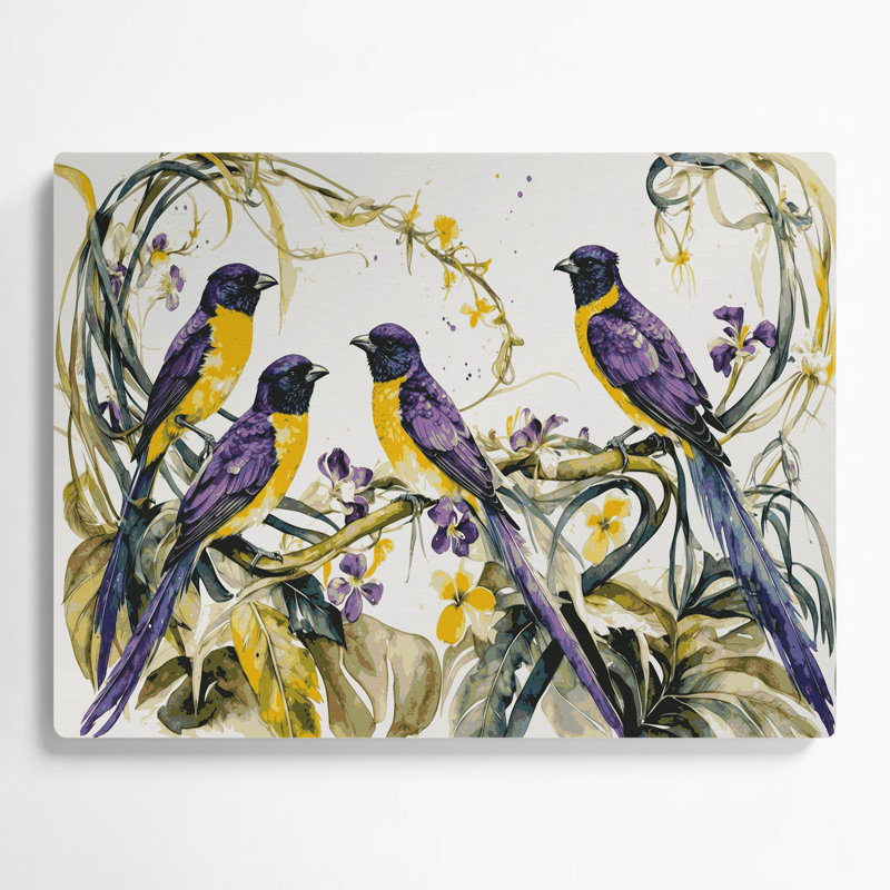 «Birds Violaceous Euphonia», art mural en métal beige, H 8 po x l 10 po