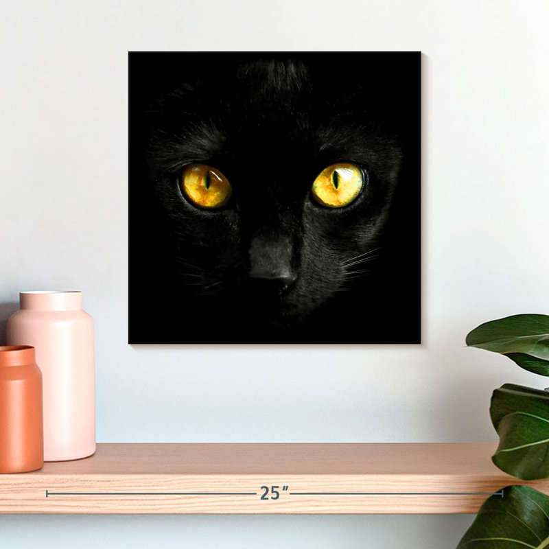 Chat noir aux yeux jaunes Brampt, H 16 po x l 16 po
