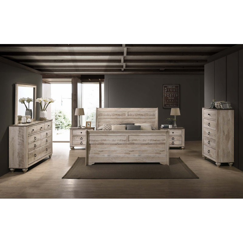 Ensemble de chambre à coucher, Grand, Lit, deux tables de chevet, commodes, miroir de co