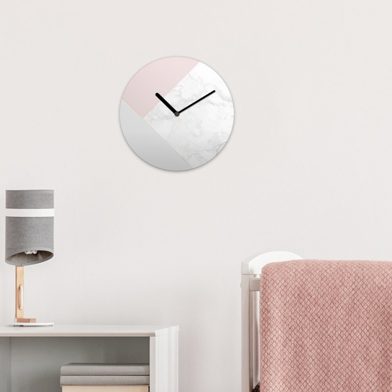 Manderly White Marble Minimalist Pink Geometric Silent Wall Clock