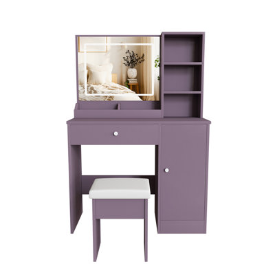 Modern Makeup Vanity with Stool and Adjustable LED Lighted Mirror