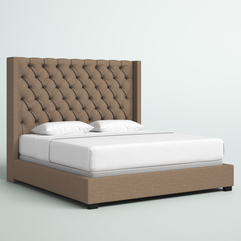 Abeyta Upholstered Wingback Bed, King, Light Gray