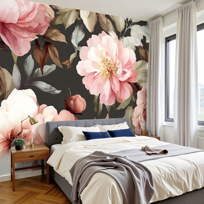 Papier peint à peler et coller, fleurs de jardin, pivoines, aquarelle, belle texture, peintures murales romantiques, H 100 po x l 144 po, papier peint amovible en PVC, peintures murales auto-adhésives, décor pour enfants, chambre à coucher, salon, chambre de bébé, bureau