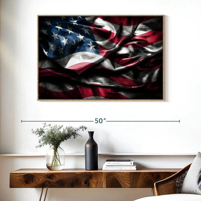 Drapeau américain flottant, Cadre flottant en bois naturel, 43 po x 29 po