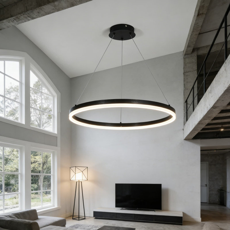 Lustre moderne à anneaux à DEL avec télécommande, suspension réglable à intensité variable pour hauts plafonds, îlot de cuisine pour salle à manger et salon