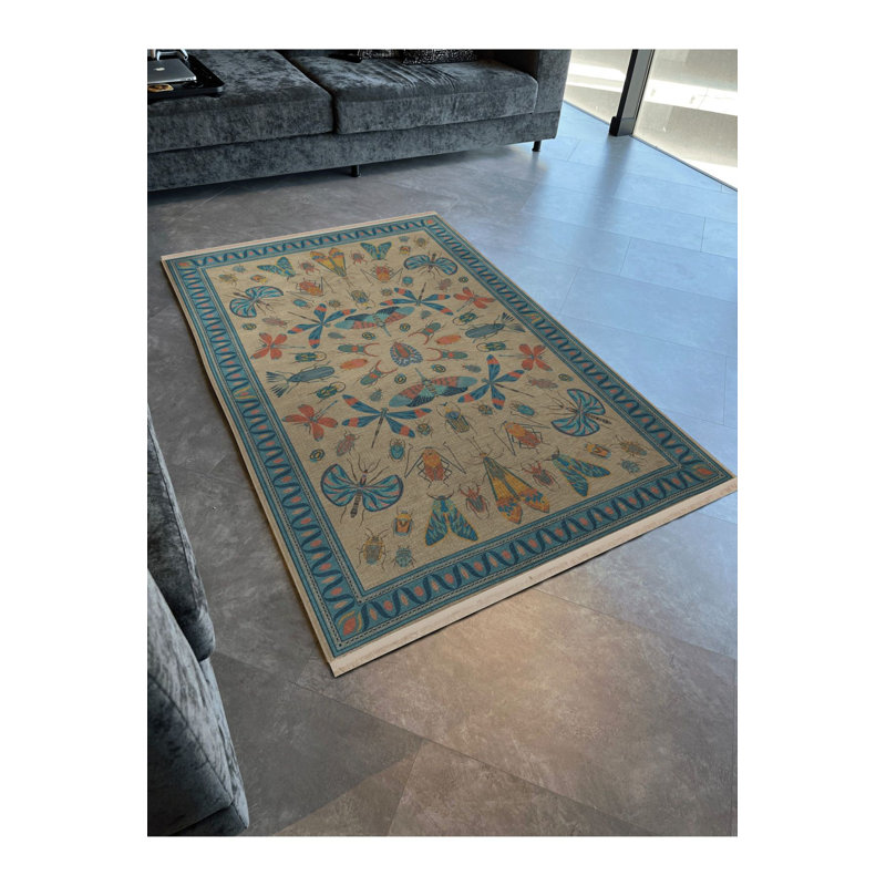 Tapis décoratif rétro à motif de libellules et de papillons lavables à la machine
