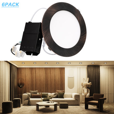 13.5W 6-Inch Ultra-Thin LED Recessed Light with J-Box, 4000K Cool White, Dimmable Slim Panel Downlight, Satin Nickel