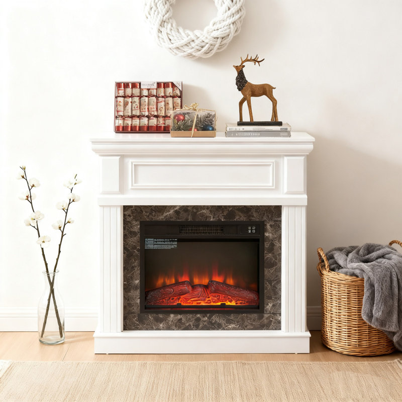 Fireplace Mantel Only White Finish 41.34 Inch Width Not Include Fireplace Insert